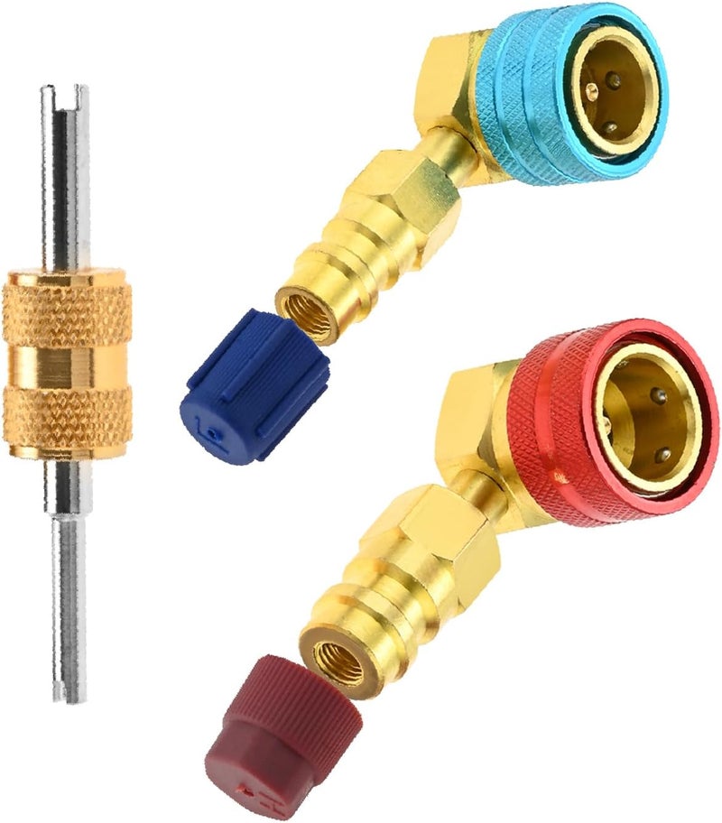 Mtsooning R1234yf 90° High/Low Side Quick Couplers Kit, R1234YF to R134A Quick Coupler Adapter, R1234YF Hose Adapter Fitting Connector with R134A Retrofit Valve for Car Conditioner AC Charging - Image 1